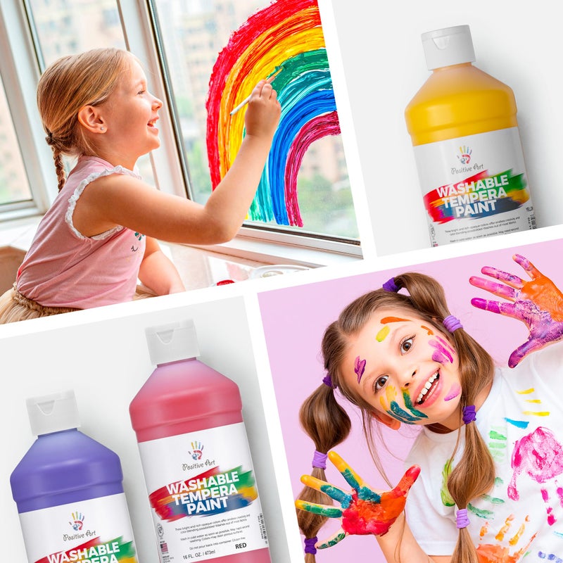 Positive Art Washable Paint for Kids  (8 Colors 16 Oz Each) Washable Tempera Paint  Bulk Paint for Schools  Classroom Student Paint  Non-Toxic Kids Paint Set Finger Paint - 8 Pack - Image 5